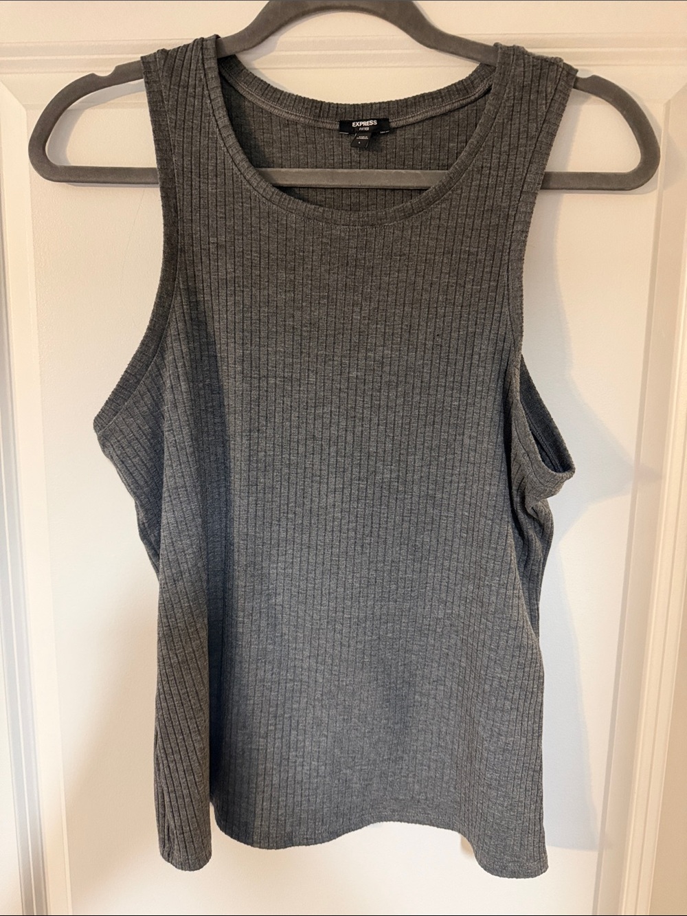 Express Gray Ribbed Tank Top — Sleeveless Knit
